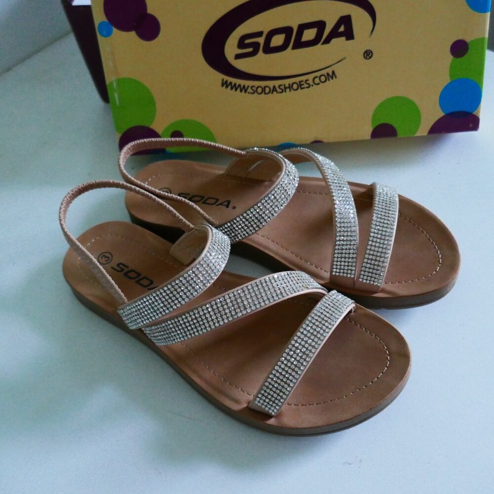 NIB tan strappy sandals with crystal encrusted straps girls size 3